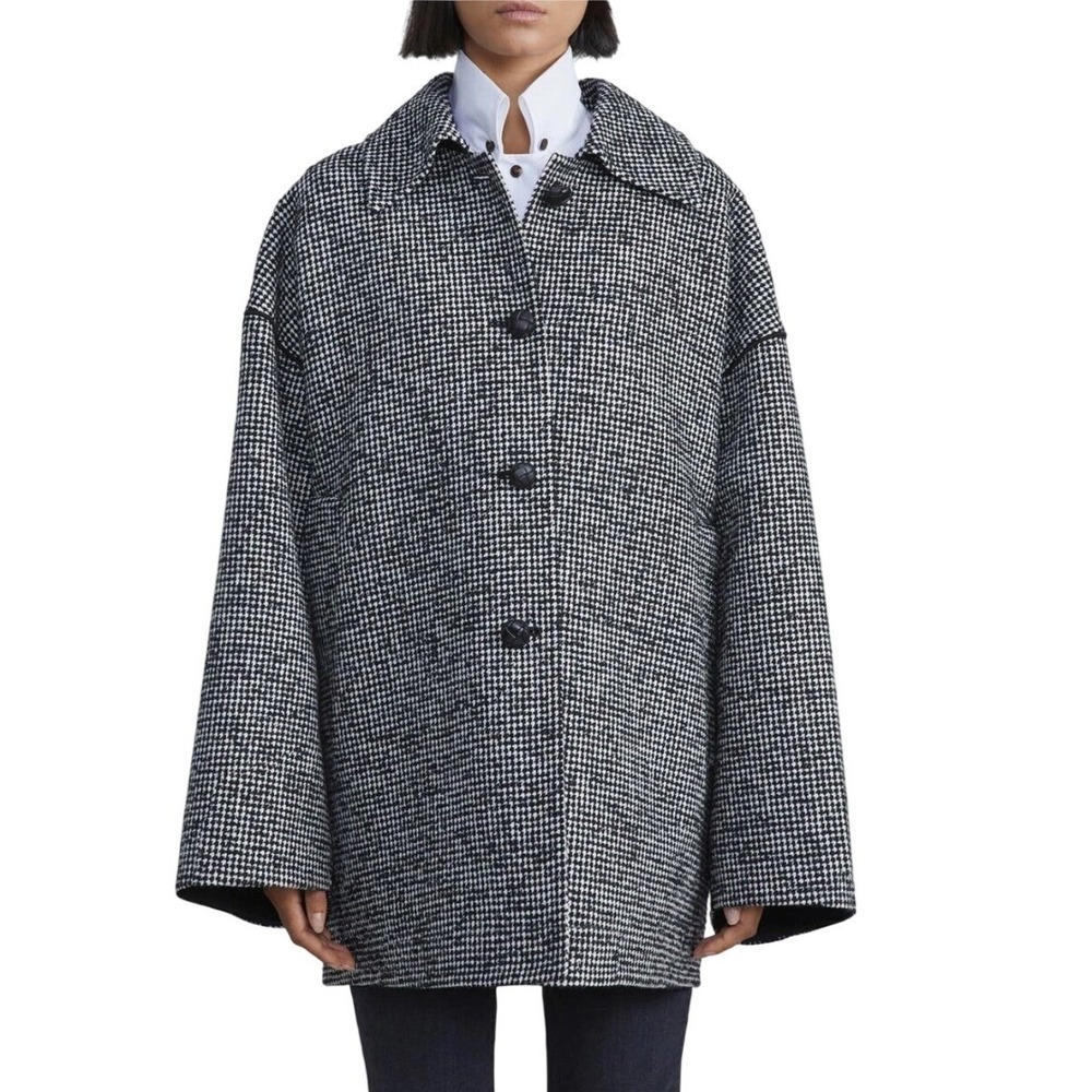 Lafayette 148 New York Houndstooth Wool Blend Oversized Swing Coat Small